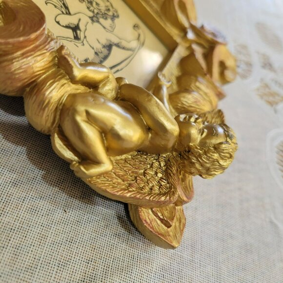 Vintage Gold Cherub Angel Picture Frame 2.5" X 2.5" Ornate Design Made In Taiwan - Picture 6 of 10